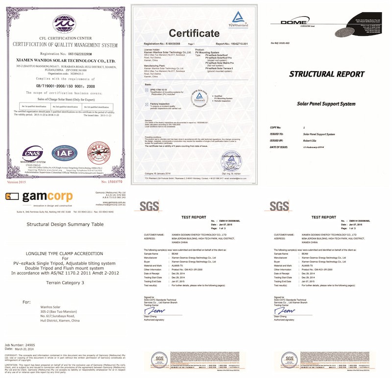 Cetificate of Metal Roof Solar Panel Rails